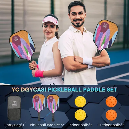 Miniatura 7 de YC DGYCASI Juego de 2 palas de pickleball aprobadas por USAPA 2026, raquetas ligeras de fibra de vidrio para pickleball, paquete de 2, 2 pelotas