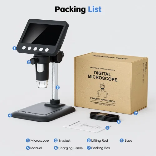 Miniatura 9 de Microscopio digital de 4.3 pulgadas para adultos, microscopio de moneda SKYEAR 1000X con 8 luces de relleno LED ajustables, microscopio USB