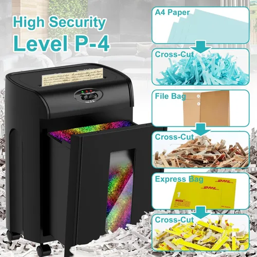 Miniatura 2 de Woolsche Trituradora de papel, corte cruzado de 16 hojas con cesta extraíble de 4.76 galones, nivel de seguridad P-4, papel triturador de diseño
