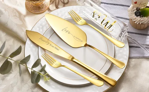 Miniatura 2 de ROXBURGH Juego de cuchillos y servidores para tartas de boda, novios, flautas y tenedores de champán con caja de regalo, juego de corte de pastel