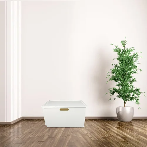 Miniatura 8 de Caja de almacenamiento de plástico portátil con tapa, contenedor organizador mediano y ancho para suministros para el hogar, contenedor multiusos
