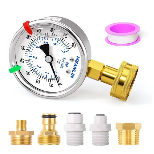 Miniatura 13 de MEANLIN MEASURE Marco de acero inoxidable de 0 ~ 100 psi, hembra de 3/4 pulgadas, esfera de cara de 2.5 pulgadas, medidor de presión relleno