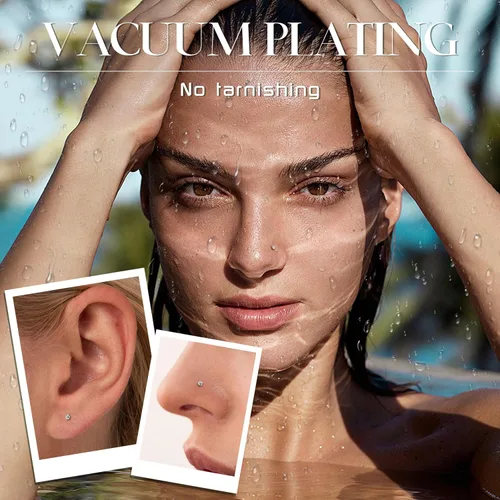 Miniatura 7 de Jstyle 60 aretes de nariz hipoalergénicos de acero inoxidable para mujeres y hombres, circonita cúbica brillante, pequeños 22G, piercings