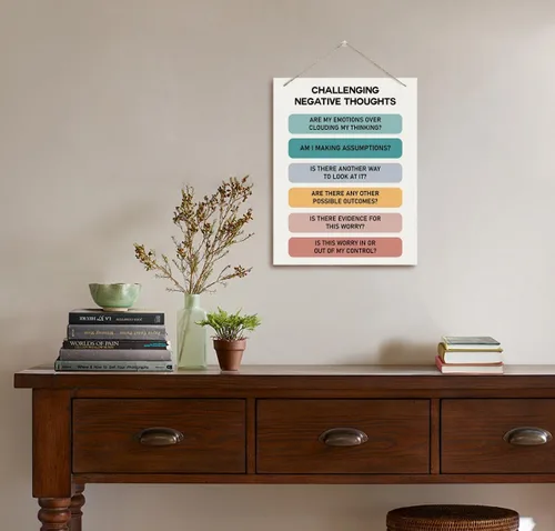 Miniatura 4 de Placa de madera para terapia, letrero de atención plena para adultos y oficina de terapeuta, decoración para aliviar la ansiedad, desafía
