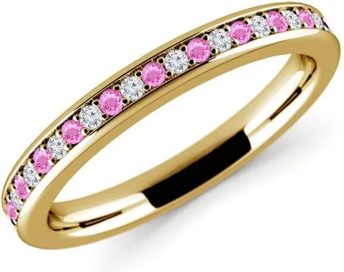 Anillo de boda alternativo de zafiro rosa y diamante blanco para mujer, acabado de oro de 14 quilates, anillo de aniversario de media eternidad,