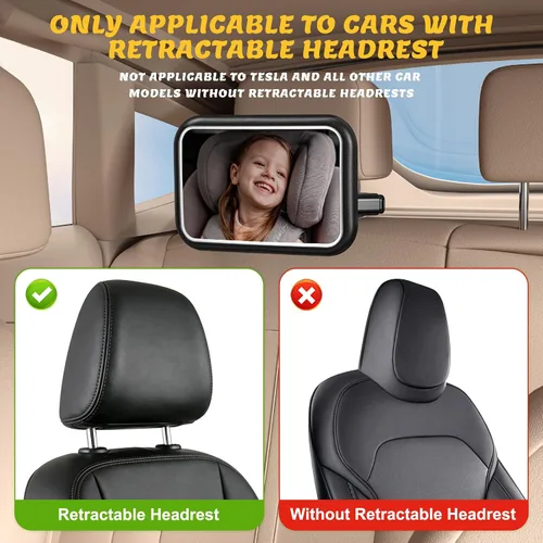 Miniatura 8 de Espejo de coche para bebé con luz, 7 luces RGB orientadas hacia atrás, espejo de asiento de coche de bebé con control remoto recargable de rotación