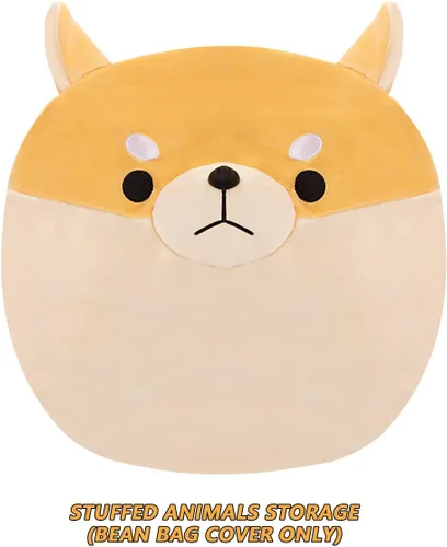 Miniatura 4 de Funda de puf de almacenamiento de animales de peluche para niños, silla de puf de perro amarillo Shiba Inu para niñas, organizador de juguetes