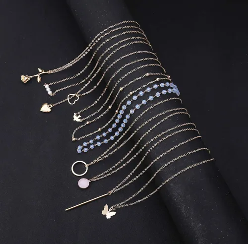 Miniatura 6 de Honsny 20 collares de gargantilla en capas para mujer colgante de barra de monedas de oro y plata collar multicapa lindo collar de perlas de luna
