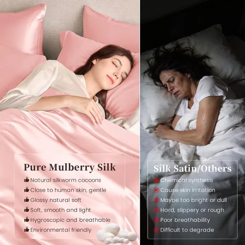 Miniatura 4 de THXSILK Juego de sábanas de seda de 4 piezas, sábanas de seda de morera 100% natural de grado superior 6A+, juegos de ropa de cama de lujo, ultra