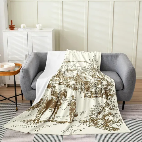 Miniatura 11 de Erosebridal Manta de vaquero occidental de 40 x 50 pulgadas, diseño del desierto americano del salvaje oeste americano, ilustración dibujada a mano