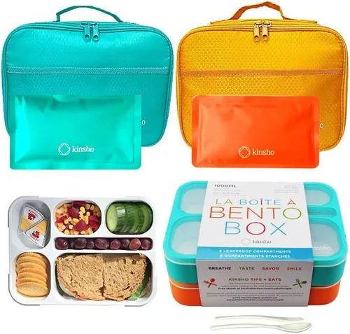 Miniatura 14 de Bento-Box - Juego de lonchera aislada y paquete de hielo. Loncheras, contenedores de bocadillos para niños, niñas y adultos. 6 compartimentos, cajas
