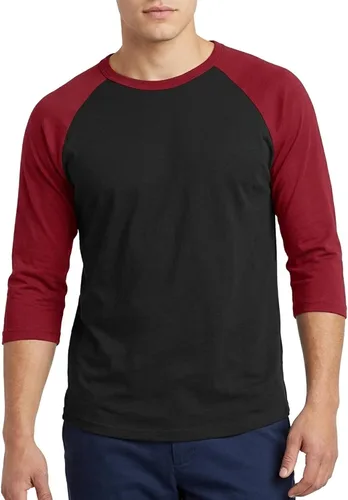 Miniatura 16 de Camiseta de béisbol raglán para hombre, de algodón, dos tonos, casual, atlética