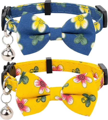 Miniatura 9 de Collar para Gato Mascota Separable con Campana y Moño Desmontable Ajustable Seguridad para Gatito Cachorro Niña Niño 2 piezas Navidad-A