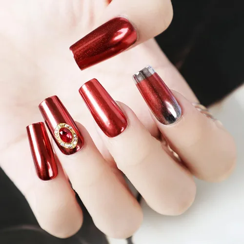Miniatura 5 de 2 cajas de polvo de uñas cromado rojo efecto espejo metálico holográfico polvo pigmento reflectante polvo para decoración de manicura