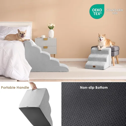 Miniatura 5 de EHEYCIGA Escaleras curvas para perros para camas altas de 57.97 cm de altura, 5 escalones para perros pequeños y gatos, escaleras para mascotas