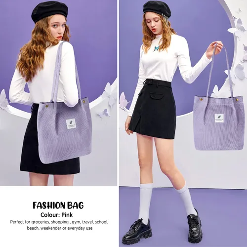 Miniatura 193 de Ayieyill - Bolsa de pana para mujer y niña, con correa de lona para colgar al hombro, bolsa con bolsillo
