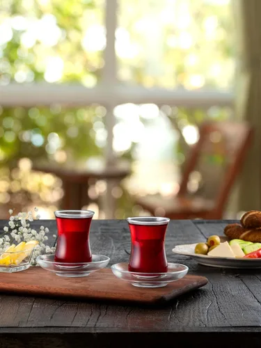 Miniatura 7 de Tazas y platillos turcos, 12 piezas, auténticos vasos de té turco de cintura delgada, juego de té tradicional perfecto para fiesta de té árabe