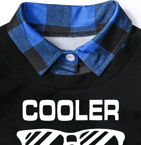 Miniatura 5 de Conjunto de 2 piezas de ropa para niños pequeños, camisa a cuadros con estampado de letras y pantalones largos, 2 piezas para otoño e invierno