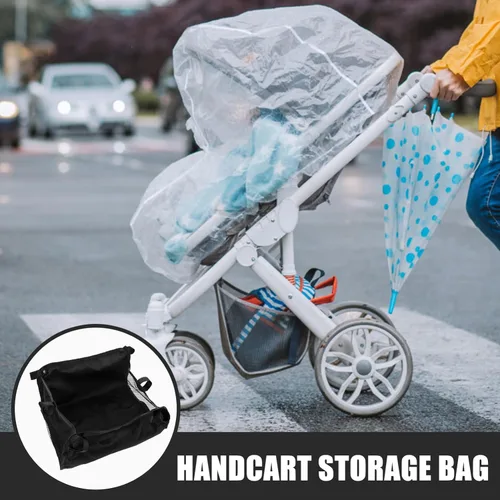 Miniatura 5 de VOSAREA Cesta de almacenamiento para cochecito de bebé, organizador de silla de bebé, bolsa de red debajo de la cesta inferior, tela Oxford, negro