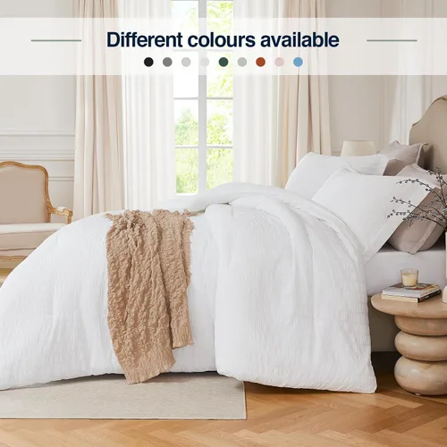 Miniatura 3 de Quataly - Juego de edredón Seersucker tamaño Twin/Twin XL en color blanco; juego de cama de 2 piezas que incluye 1 edredón suave y esponjoso y 1