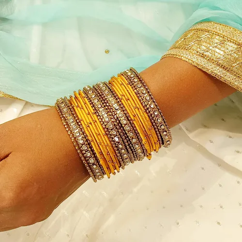 Miniatura 4 de Efulgenz Fashion Jewelry Indian Bollywood Gold Plated Crystal Beaded Silk Thread Bracelet Bangle Set (20 pc)