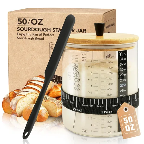 Miniatura 10 de Kit de tarros de masa madre de 50 onzas, recipiente de masa madre de boca ancha, tarro de masa madre de capacidad extra grande para pan de masa