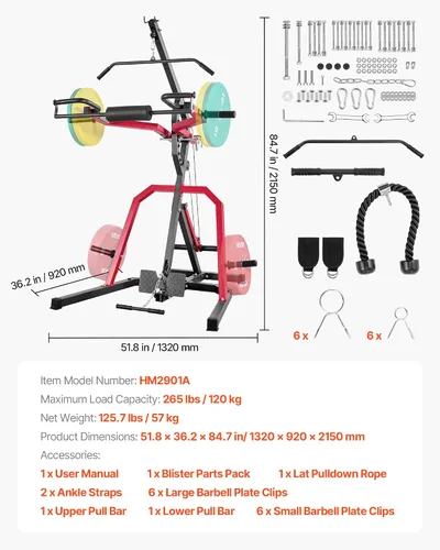 Miniatura 7 de VEVOR Equipo de Gimnasio en Casa, Gimnasio de Palanca con Relación 2:1 Sistema de Fila Baja LAT, Máquina de Entrenamiento de Fuerza