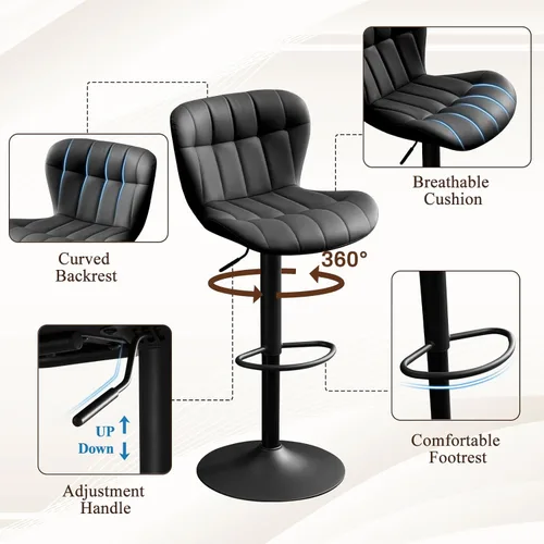 Miniatura 3 de Furniliving - Juego de 4 taburetes modernos de bar, taburetes de bar de piel sintética para isla de cocina, taburetes de bar giratorios tapizados