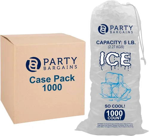 Miniatura 10 de Party Bargains Bolsas de hielo de plástico con cordón de 15 libras, 600 unidades, 24 x 14 pulgadas, bolsas de almacenamiento de hielo duraderas