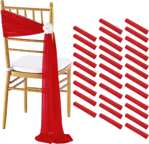 Miniatura 16 de Fanqisi 16 cintas para sillas con cintas de 8 pies de largo, cortinas de tela suave para decoración de bodas, iglesias, sillas, pasillos