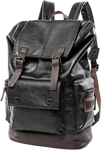 HuaChen Mochila para portátil de cuero PU,Mochila de viaje vintage para la universidad,Mochilas casuales grandes para hombres - YZ11_Negro
