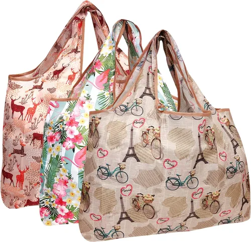 Miniatura 43 de alldyrew - Bolsa plegable para compras, reutilizable de nailon grande, 3 unidades Deliciosos alimentos