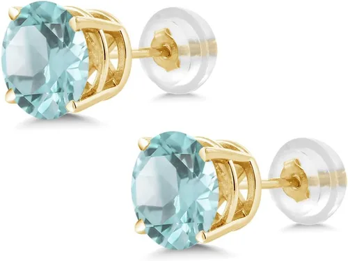 Miniatura 3 de Gem Stone King Aretes redondos de oro amarillo de 14 quilates con piedra natal de 0.197 in Aretes de oro para mujer