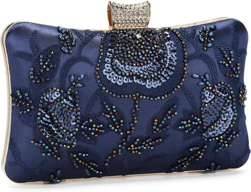 Miniatura 7 de Bolso de mano de novia vintage para mujer, con cuentas, estilo Gatsby, con cadena