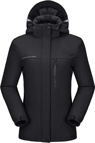 CAMEL CROWN - Chamarra de esquí para mujer, impermeable, con capucha desmontable, rompevientos, forro polar, parka para lluvia