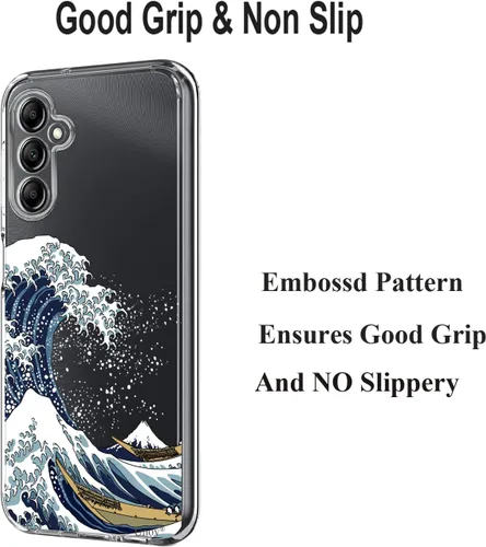 Miniatura 5 de Unov Funda diseñada para Galaxy A14 4G / 5G, funda transparente con patrón antideslizante en relieve, a prueba de golpes delgada protectora