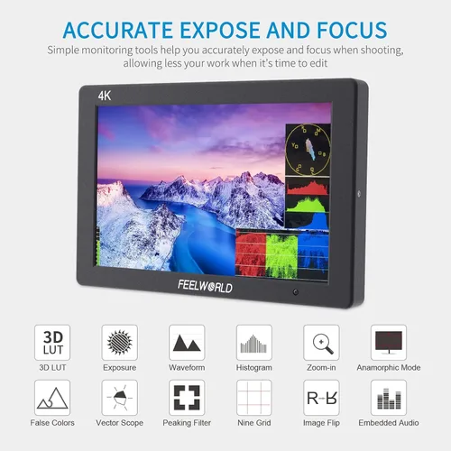 Miniatura 4 de FEELWORLD T7 7 pulgadas IPS 4K HDMI Cámara Monitor de campo Asistencia de video Full HD 1920x1200 carcasa de aluminio sólido DSLR Monitor