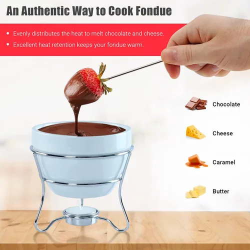 Miniatura 3 de Juego de tazones para fondue de chocolate con 4 tenedores de inmersión y soporte para velas de té, para el juego de fondue perfecto para servir