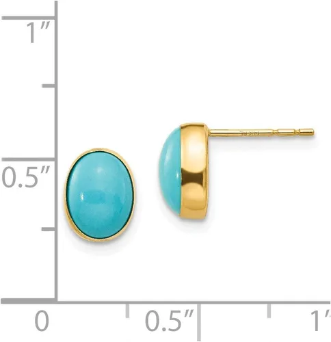 Miniatura 3 de Aretes de oro amarillo macizo de 14 k con bisel ovalado simulado turquesa (0.276 in x 0.315 in), Oro, Turquesa