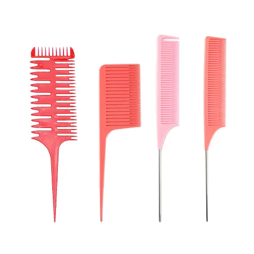 Miniatura 9 de Juego de peines para peinar el cabello, peine profesional de cola de rata, peine de metal para teñir, peine de aluminio para peluquería y uso 4 Pcs