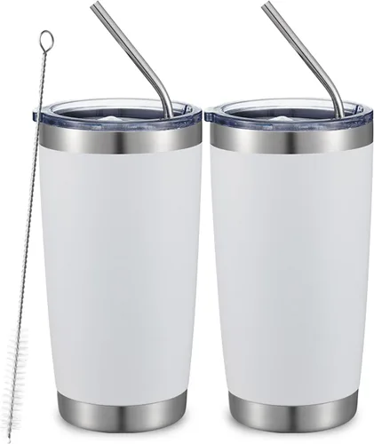 Miniatura 76 de COMOOO Taza de viaje de acero inoxidable de doble pared aislada al vacío de 20 onzas con tapa y pajita, taza de café aislada con recubrimiento