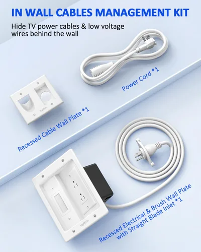 Miniatura 8 de in Kit de organización de cables de pared para TV, toma de corriente empotrada con kit de pared para cable de TV, ocultador de cables para TV