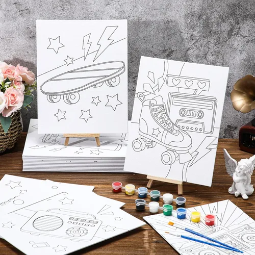 Miniatura 7 de Sherr Juego de 20 lienzos estirados predibujados con diseño de reina, negro para pintar para adultos, lienzo de algodón estirado para pintar