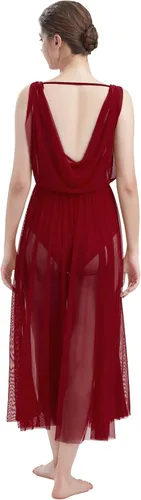 Miniatura 6 de ODASDO Disfraz de baile contemporáneo lírico para mujer con cuello en V espalda descubierta falda de tul dividida vestido superpuesto fluido