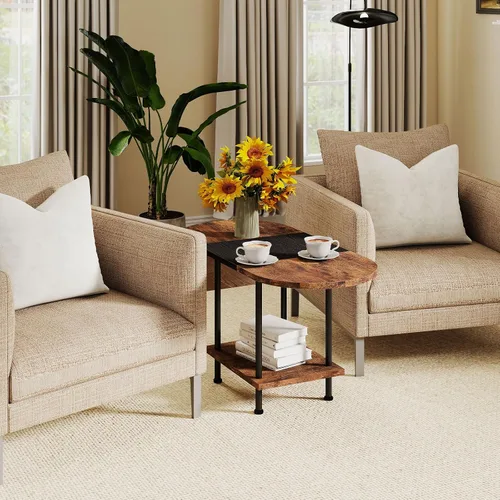Miniatura 5 de Mesas de café, mesa central moderna con estante de almacenamiento, mesa de 2 niveles para sala de estar, diseño moderno de dos tonos (negro mezclado)