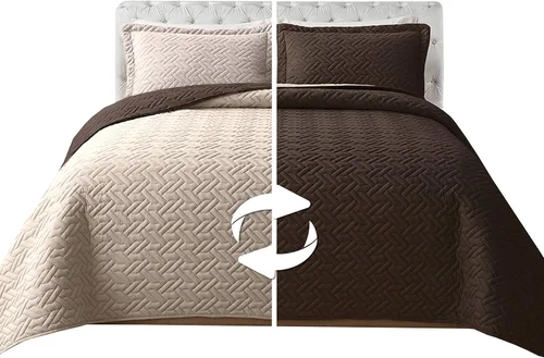 Miniatura 19 de Elegant Comfort Juego de colcha reversible acolchada de 3 piezas con fundas de almohada, exquisitas costuras majestuosas para todas las estaciones