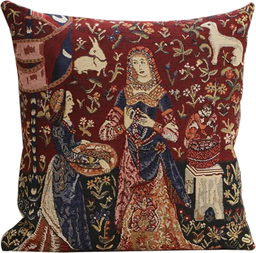 Miniatura 10 de Charlotte Home Furnishings - Funda de almohada para sofá de 16 x 16 pulgadas, funda de almohada decorativa roja Dama y Unicornio, tapiz medieval