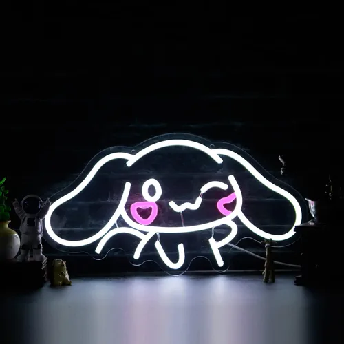 Miniatura 5 de Cinnamoroll - Letrero de neón con alimentación USB para decoración de habitaciones, personaje de dibujos animados japoneses, perro de caricatura