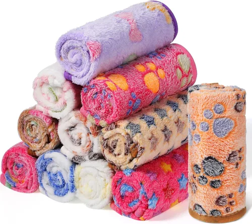 Tatuo 12 mantas para perros de 16 x 24 pulgadas, súper suaves y cálidas, tapete para dormir para gatos, mantas de vellón mullido con bonitos