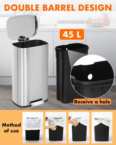 Miniatura 3 de FDW Cubo de basura de 8 galones con tapa Acero inoxidable Resistente a huellas dactilares Hecho de acero inoxidable Pedal de paso
